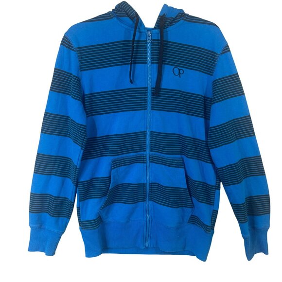 OP Ocean Pacific Hoodie Men's Size Small Full Zip Blue Striped Surf  GUC - Picture 1 of 13